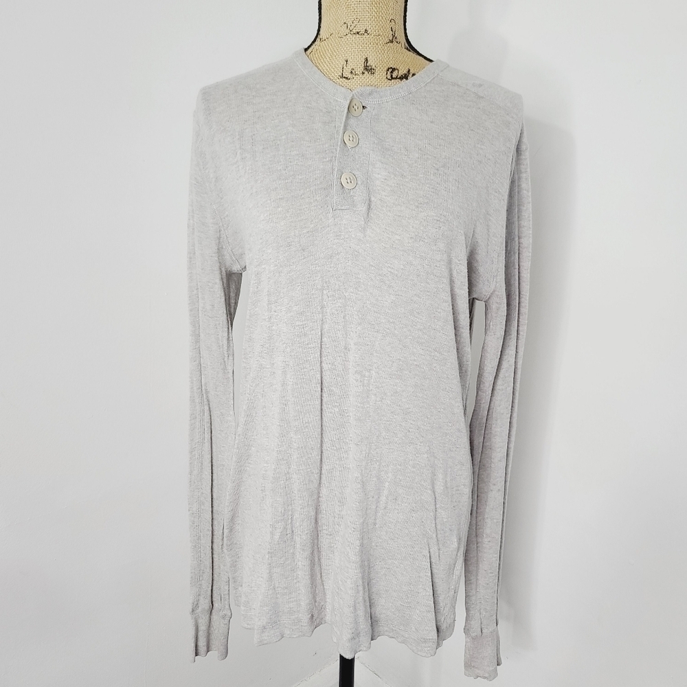 Vince Gray Cotton Long Sleeve Button Henley Shirt Medium
